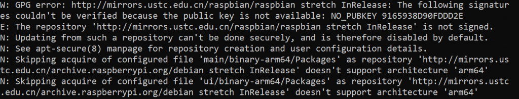 GPG error: http://mirrors.ustc.edu.cn/raspbian/raspbian wheezy InRelease: The following signatures couldn't be verified because the public key is not available: NO_PUBKEY 9165938D90FDDD2E