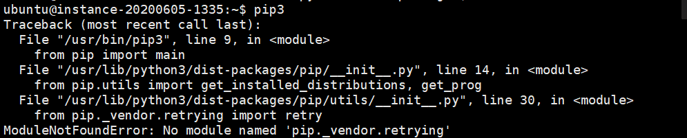 ModuleNotFoundError: No module named 'pip._vendor.retrying'